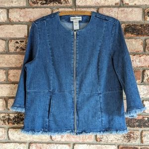 💙 New Denim Cropped Fringe  Sleeve Zippered Jacket Draper's & Damon's Petite M